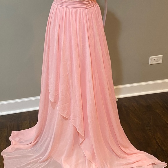 Blush Lace Chiffon Prom Long Dress Size 6 - Picture 2 of 7